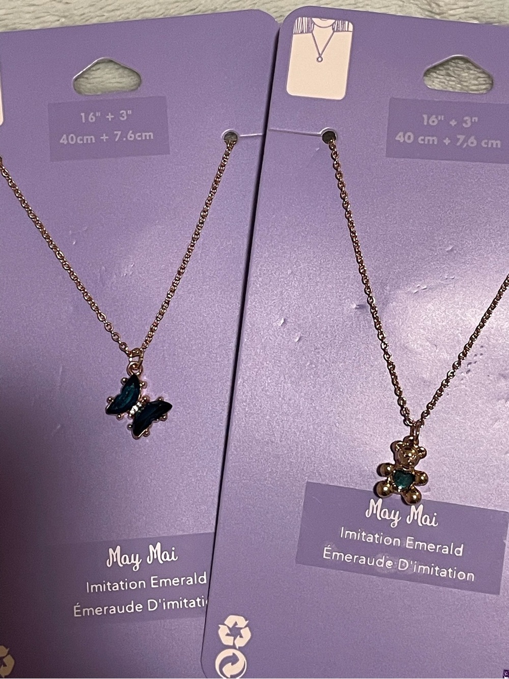 Claire's Rose Gold Butterfly and Teddy Pendant Necklaces May emerald accents